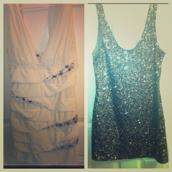 White n sequence grey dress