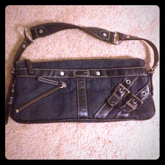 SOLD Guess denim and black clutch