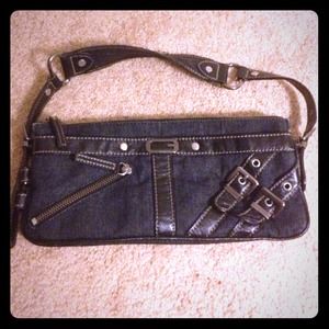 SOLD Guess denim and black clutch