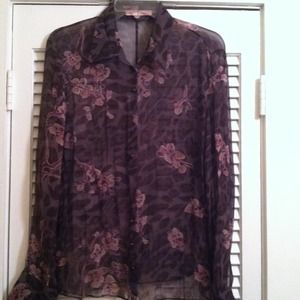 Gianni Bini Purple Floral Silk Blouse