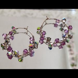 Sterling Silver & Crystal Hoop Earrings