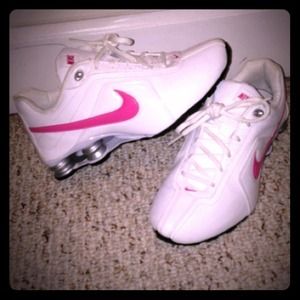 White and pink Nike Shox