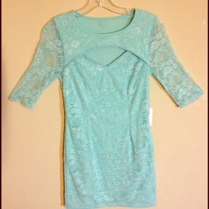 Mint green lace bodycon dress with sexy cutout