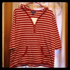 Summer-hooded red stripped shirt