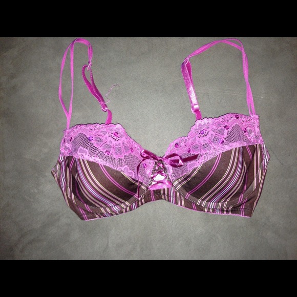Chocolate satin balconette bra with lavender lace