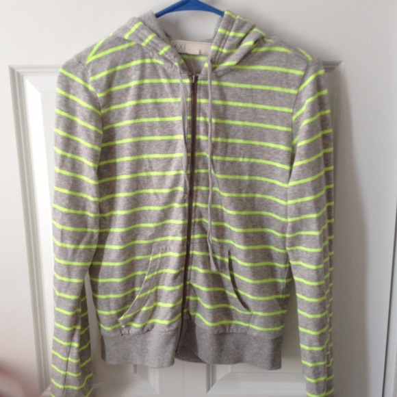 Forever 21 neon green striped gray hoodie