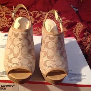 Coach open toe wedge heels
