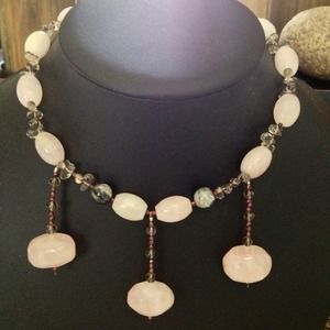 Rose and Smoky Quartz Three-Drop Necklace