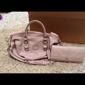 Light pink Coach purse with matching wallet