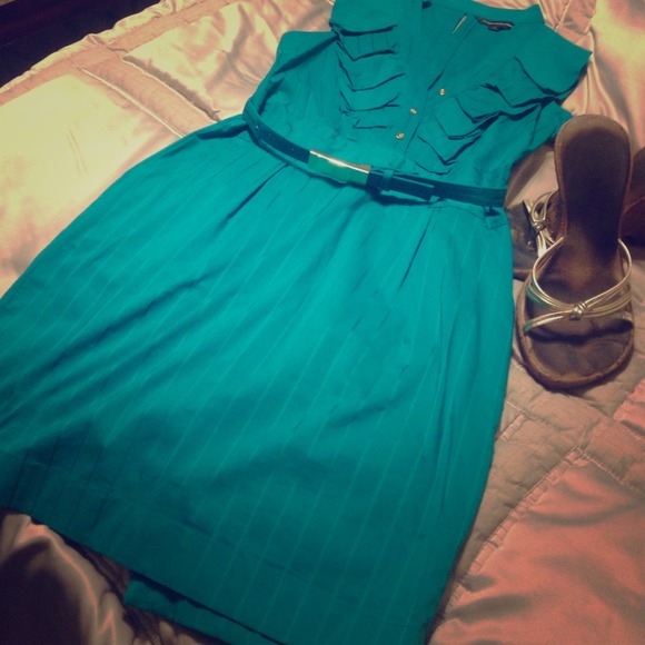 Express Teal Ruffled Dress