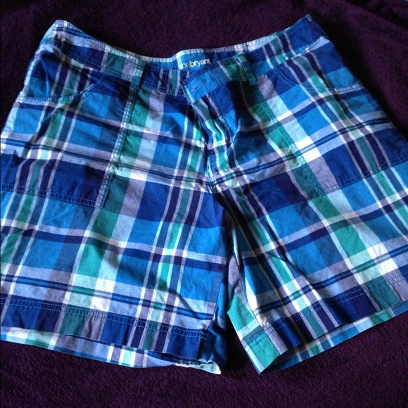 SOLD: Blue and Teal Plaid Cotton Shorts
