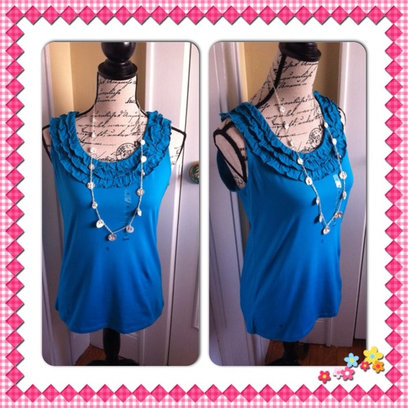 ✨NWT✨AnnTaylor💙Turquoise Ruffle Cotton Top💙Sz MD