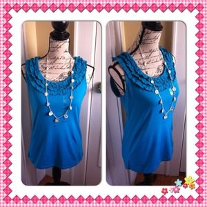 ✨NWT✨AnnTaylor💙Turquoise Ruffle Cotton Top💙Sz MD