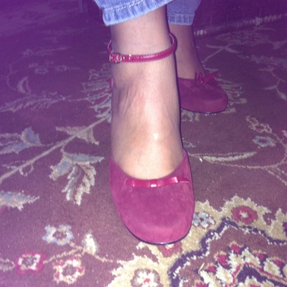 Burgundy suede stilettos