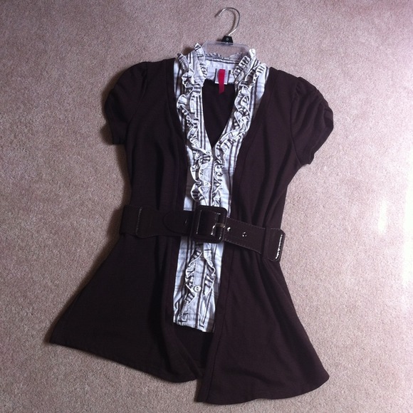 Belted Brown and White Top