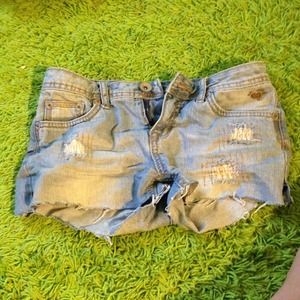Distressed jean shorts