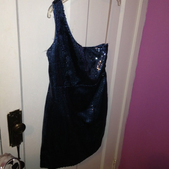 Teal Sequined One Shoulder Dress