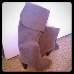 Gray Suede High Heel Boots