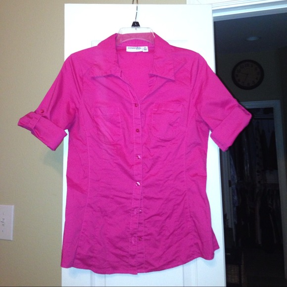 Hot pink stretch roll sleeve top