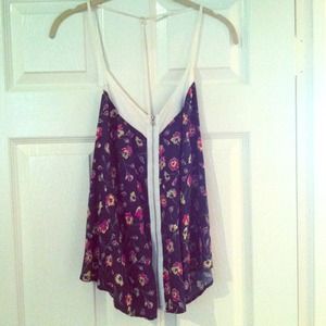 navy floral zipper tank