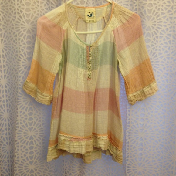 Anthro City Cousins pheasant top in stripes