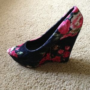 Floral Suede Wedges
