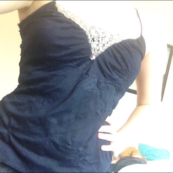 ❌TRADED❌Navy Blue Embellished Arden B Tank Top - Picture 2 of 3