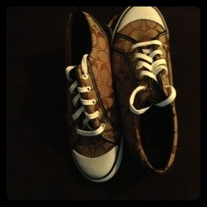 Coach brown and white signature shoes