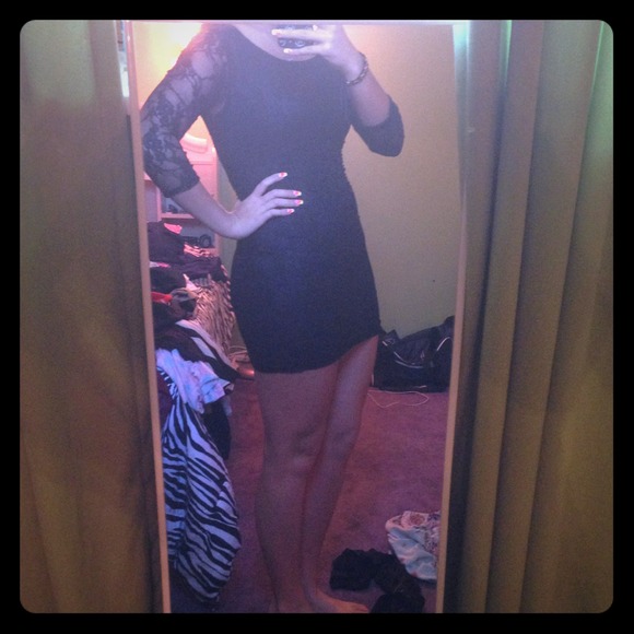 Black lace body con dress