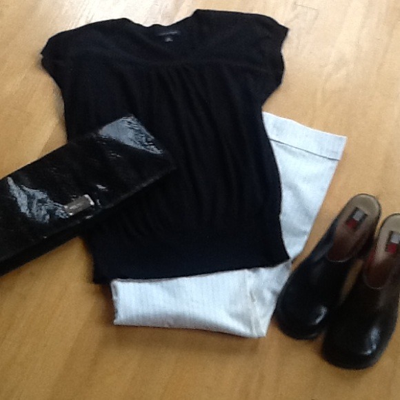 Banana Republic top and white pinstripe pants