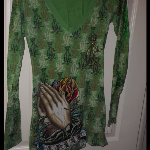 Christian Audigier long sleeved scoop neck dress