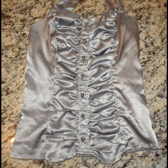 Silver halter tie satin shirt