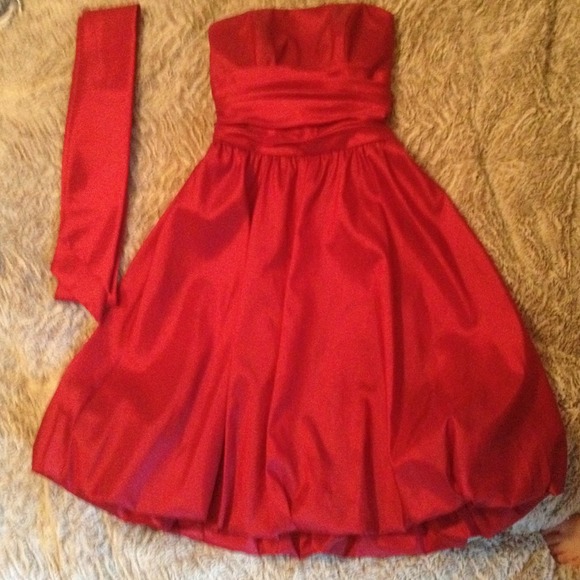 Red dress. David's bridal.