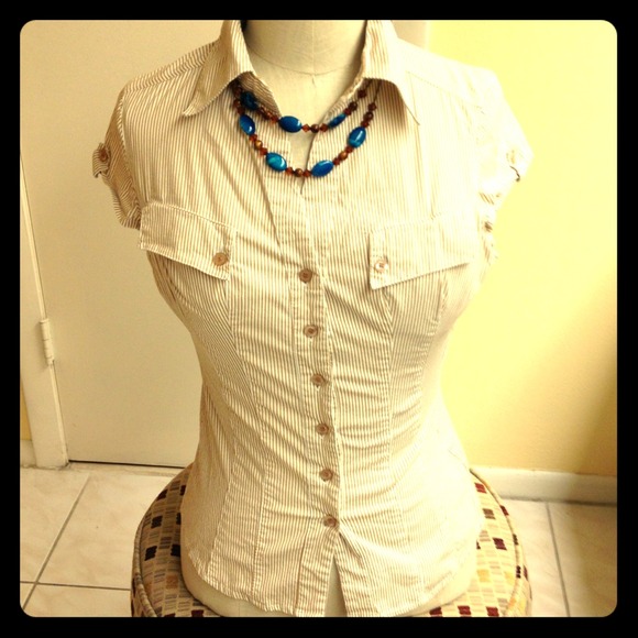 REDUCED 50% Stripe brown and cream blouse /medium