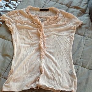 Sheer, pink ruffle shirt **Reduced**