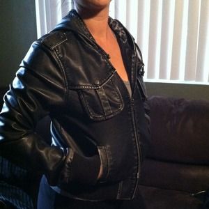 Black washed faux leather jacket