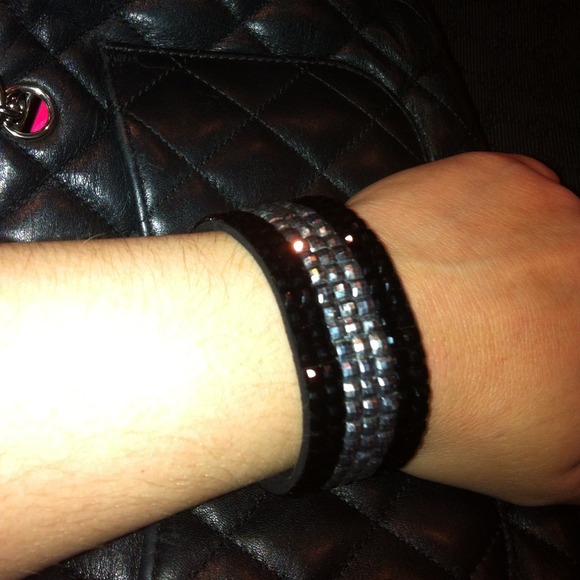 Black & silver rhinestone cuff bracelet. Jewelry.