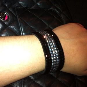 Black & silver rhinestone cuff bracelet. Jewelry.