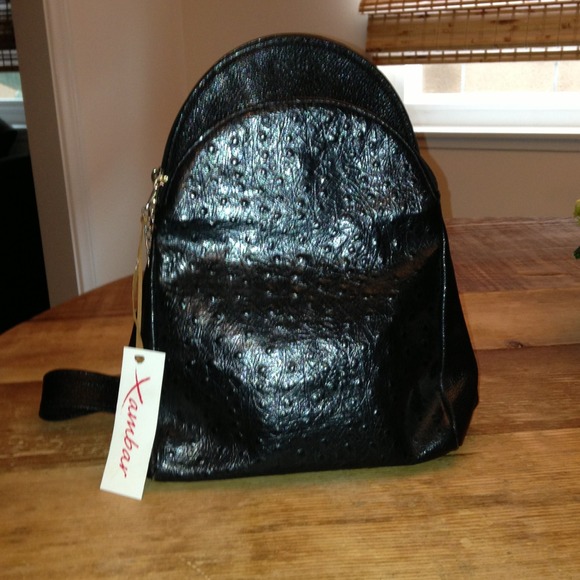 Black leather backpack purse