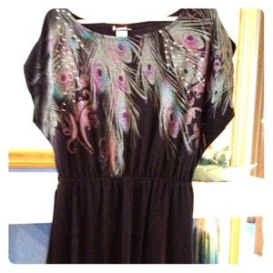 Black knee length peacock feather design dress!💜