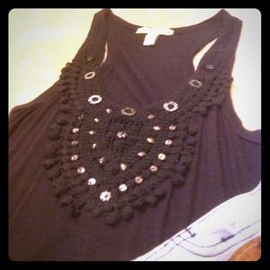 American Rag Black Tank with Silver Pieces