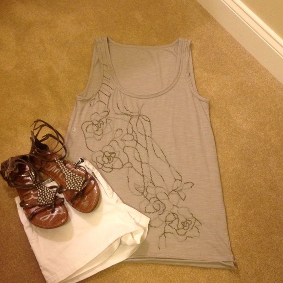 LOFT Gray Beaded Tank