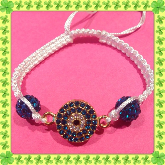 🐳White Cord Evil Eye with Turquoise Crystal Balls