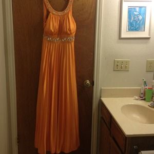 Orange Bejeweled Prom Dress