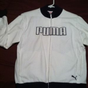 Puma White/dark blue zip up sweater