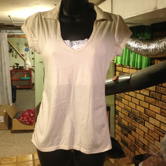 Tan polo with built in lace shelf bra NWOT