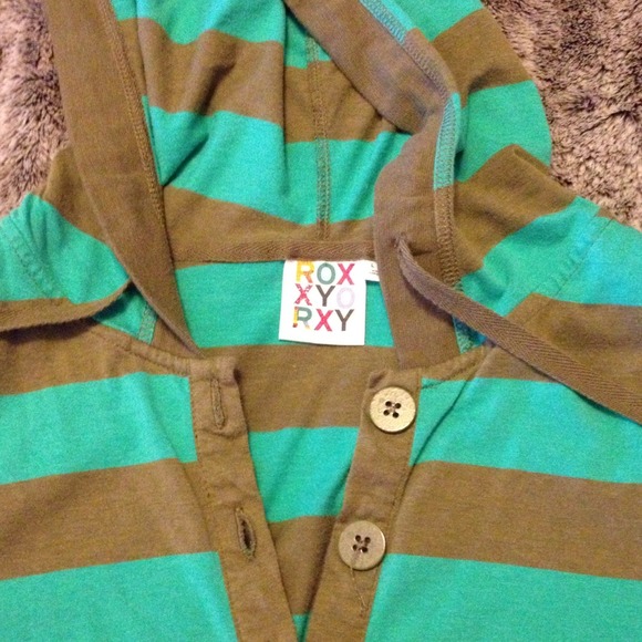Roxy Teal brown button up hoodie