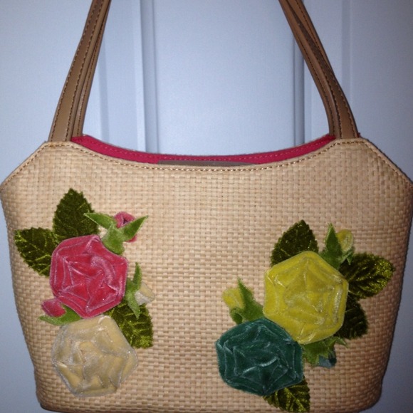 Handbags - Adorable Handbag with Velvet Floral Detail