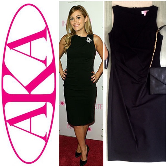 AKA New York Black Ruched Midi Dress Size Small ASO Luaren Conrad