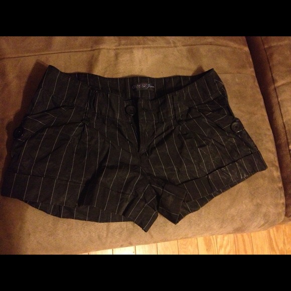 Back and silver pin striped shorts